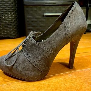 Classy lace-up, front tie pump (color is Taupe).